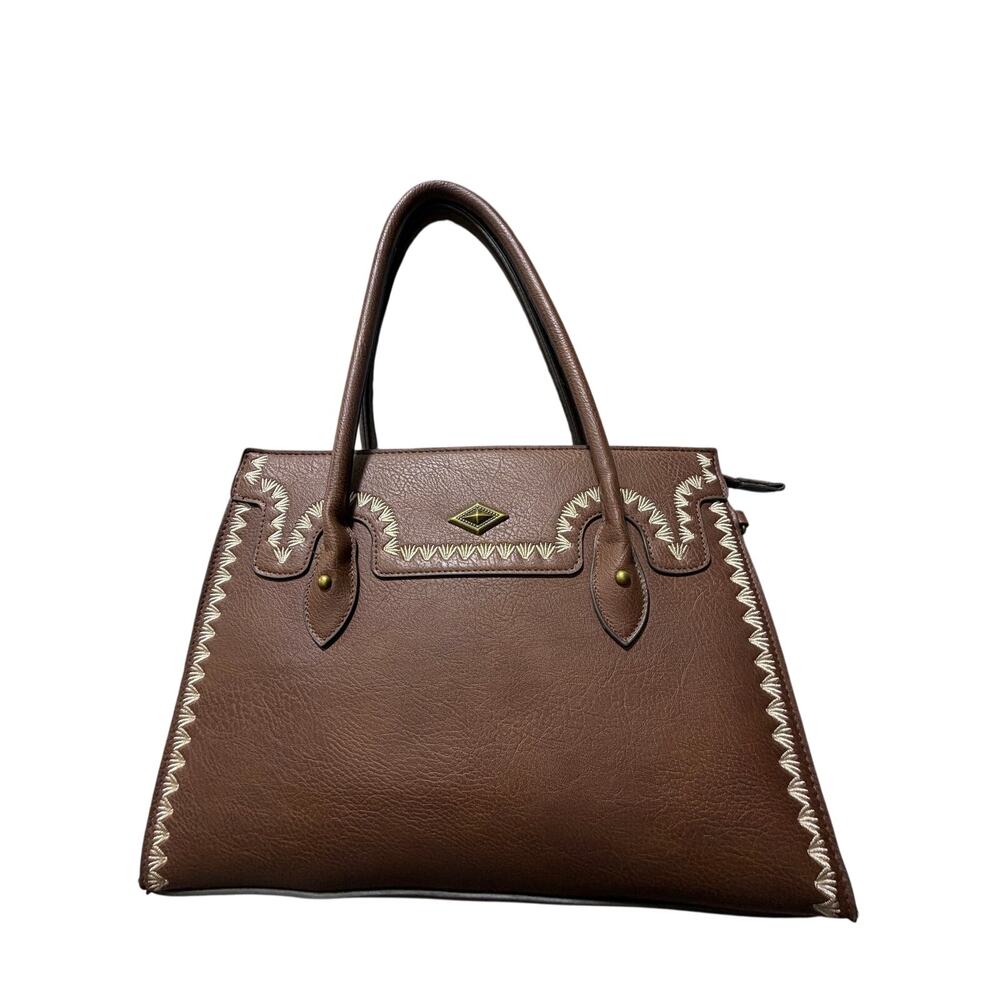 Darcy Marks London Brown Pebbled Faux Leather Top Handle Satchel Purse NWOT